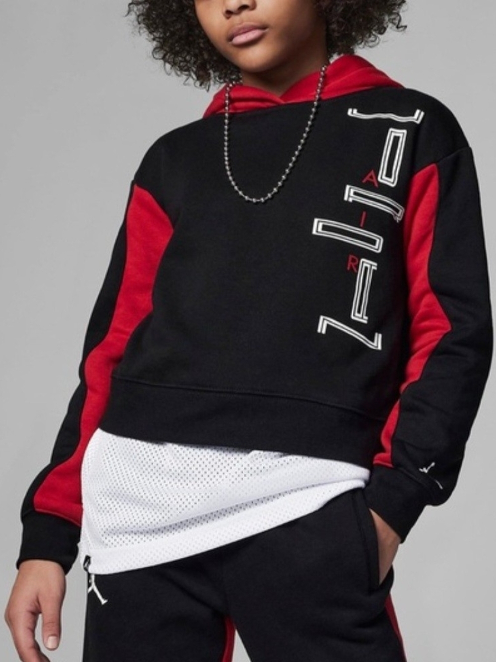 Nike Jordan Black & Red Hoodie with Vertical Logo Youth Medium 5/6 Years Old